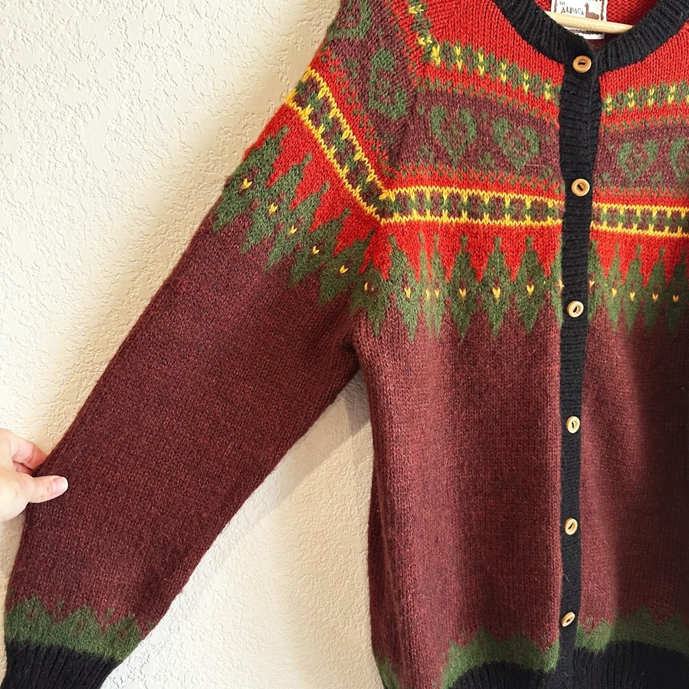 The Alpaca Connection Button Cardigan Large? Fair Isle Handmade Peru Alpaca Wool - Picture 3 of 11
